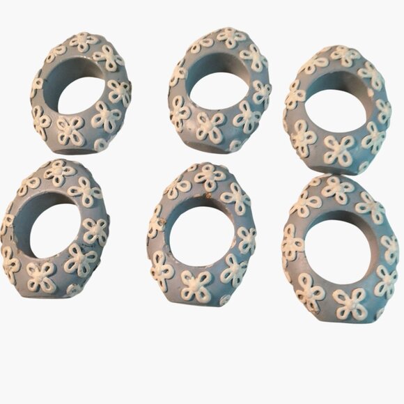 Easter Egg Napkin Rings Blue White Floral Design Vintage Ceramic - Picture 1 of 3